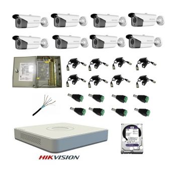 Kit sistem complet 8 camere supraveghere exterior HIKVISION FULL HD 40 m IR  hard 2 TB