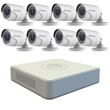 Kit Sistem Supraveghere 8 Camere Hikvision 720P Interior/Exterior IR 20m DVR 8 canale video / 1 canal audio