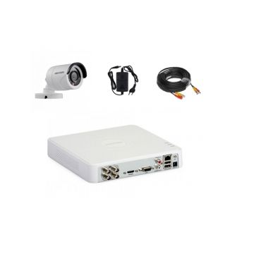 Kit sistem supraveghere video complet 1 camera exterior 2MP, IR 20m Hikvision cu DVR limba romana si soft telefon mobil