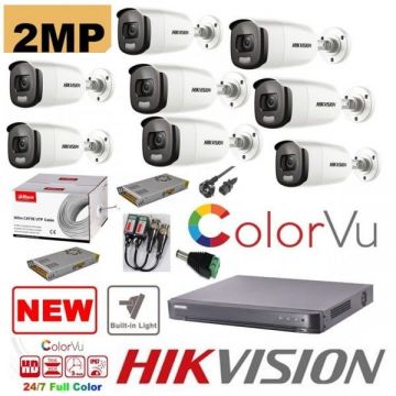 Kit supraveghere 8 camere profesional Hikvision 2mp Color Vu cu IR 40m (color noapte ) , accesorii incluse