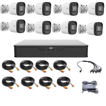 Kit supraveghere cu 8 camere 5 Megapixeli, Infrarosu 20m,Lentila 2.8mm, XVR 8 canale, accesorii, Uniview