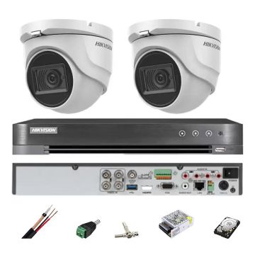 Kit supraveghere Hikvision 2 camere interior 4 in 1, 8MP, 2.8mm, IR 30m, DVR 4 canale, accesorii, hard disk