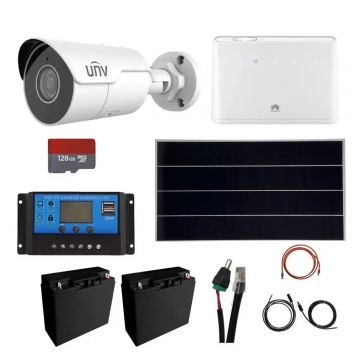 Kit supraveghere Panou solar 170W, camera 4MP IP Poe Starlight UNV IR 50M cu card de 128GB, acumulatori 12V, accesorii, Router Wireless Huawei 4G