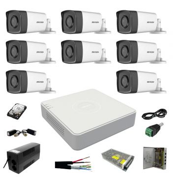 Kit supraveghere video profesional 8 camere Hikvision FULL HD Memorie stocare 2TB Inclusa