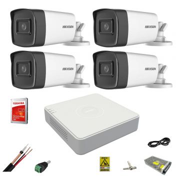 Kit supraveghere video profesional Hikvision 4 camere Full HD 1080P wide-angle 2.8mm