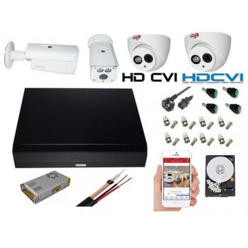 Kit supraveghere video profesional mixt 4 camere Rovision 2MP IR 80m si IR50m, full accesorii si HDD
