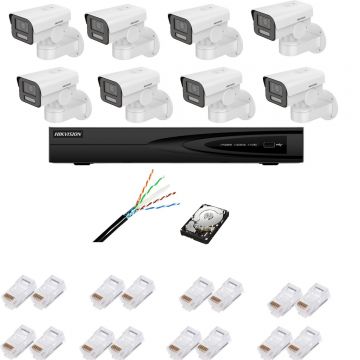 Sistem complet de supraveghere IP cu 8 camere bullet, 2MP, lentila 2.8-12mm, IR 50m, PoE, NVR cu 8 canale IP, Ultra HD rezolutie 4K, accesorii