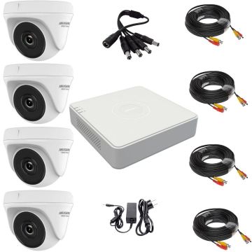 Sistem de supraveghere 4 camere Hikvision, seria Hiwatch, FULL-HD, Infrarosu 20 metri, accesorii incluse, vizualizare live gratuită prin aplicația mobilă