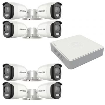 Sistem de supraveghere 8 camere Hikvision ColorVU 5MP, 2.8mm, lumina alba 20m, DVR 8 canale