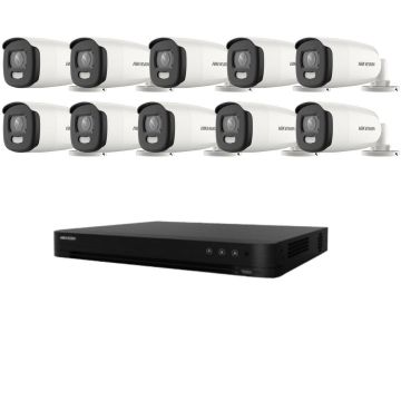 Sistem de supraveghere Hikvision 10 camere 5MP ColorVu, Color noaptea 40m, DVR cu 16 canale 8MP
