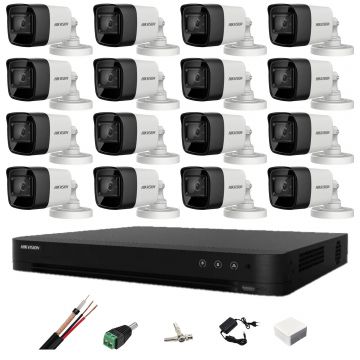 Sistem de supraveghere Hikvision 16 camere 8MP 4 in 1, 2.8mm, IR 30m, DVR 16 canale 4K, accesorii de montaj