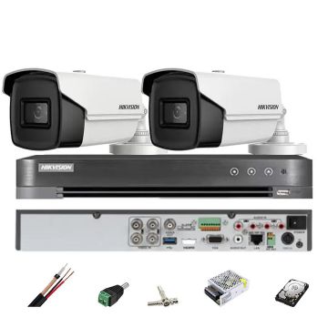 Sistem de supraveghere HIKVISION 2 camere 8MP 4 in 1, IR 60m, DVR 4 canale, accesorii montaj, hard disk