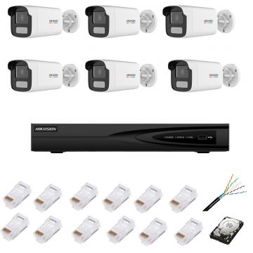 Sistem de supraveghere IP cu 6 camere ColorVu, 4MP, lentilă 4mm, lumină albă 50m, NVR cu 8 canale IP 4K, accesorii, HIKVISION Sistem de supraveghere IP cu 6 camere ColorVu, 4MP, lentilă 4mm, lumină albă 50m, NVR cu 8 canale IP 4K, accesorii, HIKVISION