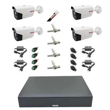 Sistem supraveghere complet 4 camere exterior full hd IR 40m oem Hikvision, DVR 4 canale, accesorii