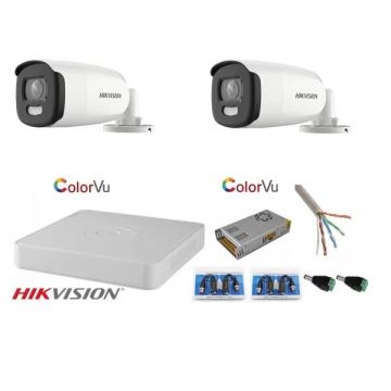 Sistem supraveghere Hikvision 2 camere 5MP Ultra HD Color VU full time color noaptea DVR 4 canale