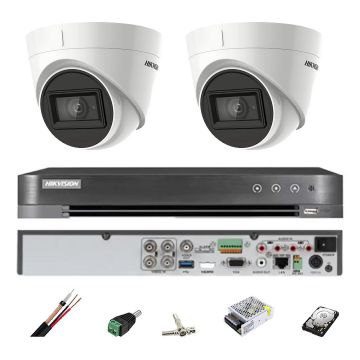 Sistem supraveghere Hikvision 2 camere interior 4 in 1, 8MP, lentila 2.8, IR 60m, DVR 4 canale, accesorii, hard disk