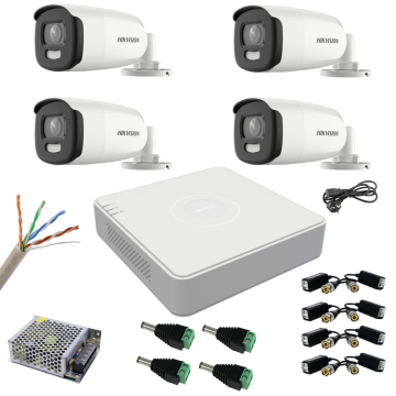 Sistem supraveghere Hikvision 4 camere 5MP ColorVu, Color noaptea 40m DVR cu 4 canale 8MP Accesorii incluse