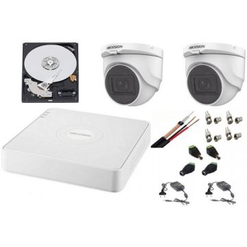Sistem supraveghere interior audio-video Hikvision 2 camere Turbo HD 2MP DVR 4 canale, HDD 500GB