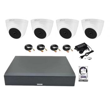 Sistem supraveghere interior complet 4 camere FULL HD IR 20m, DVR 4 canale, accesorii