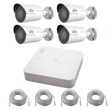 Sistem supraveghere IP PoE 4 camere UNV Starlight 4MP 2.8mm, Audio, SDcard, IR 50m, NVR 4 canale PoE, accesorii