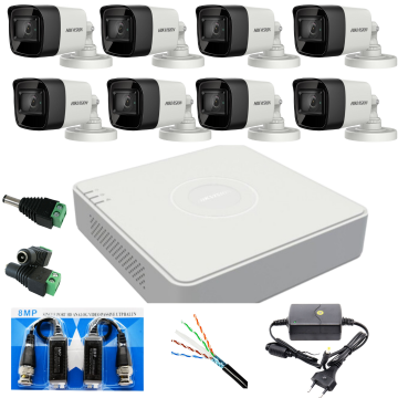 Sistem Supraveghere profesional Hikvision 8 Camere 5MP Turbo HD IR 80, accesorii