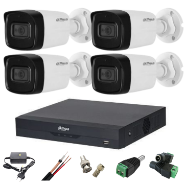 Sistem supraveghere video complet 4 camere Dahua 8MP 4K, infrarosu 80m cu audio si face detection