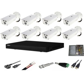 Sistem supraveghere video complet de exterior 8 camere Dahua 2MP Starlight IR 80m, CADOU cablu HDMI