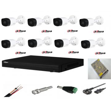 Sistem supraveghere video exterior 8 camere Dahua 2MP, DVR Dahua, accesorii incluse full