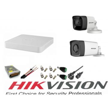 Sistem supraveghere video Hikvision 2 camere 5MP Turbo HD IR80m si IR40m DVR Hikvision 4 canale full accesorii