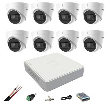 Sistem supraveghere video Hikvision 8 camere 4 in 1 8MP IR 60m, DVR 8 canale 4K, accesorii montaj