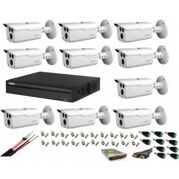 Sistem supraveghere video profesional cu 10 camere Dahua 2MP HDCVI IR 80m ,full accesorii, cablu coaxial, live internet