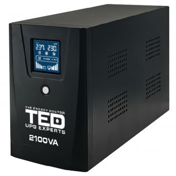 UPS 2100VA / 1200W LCD display Line Interactive cu stabilizator 2 iesiri schuko 2x9Ah TED UPS Expert TED001603