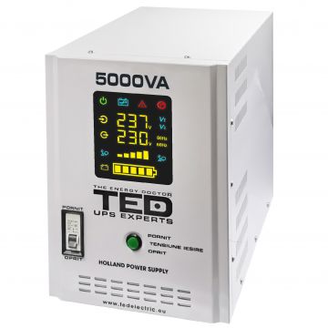 UPS 5000VA/3500W runtime extins utilizeaza doi acumulatori (neinclusi) TED UPS Expert TED001689
