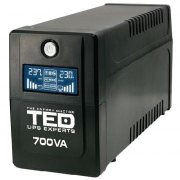UPS 700VA / 400W LCD display Line Interactive cu stabilizator 2 iesiri schuko TED UPS Expert TED001559