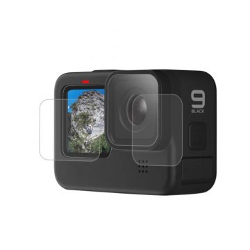 Folie protectie lentila si display Telesin pentru camera video sport GoPro Hero9/10/11 Black, Sticla temperata, Transparent