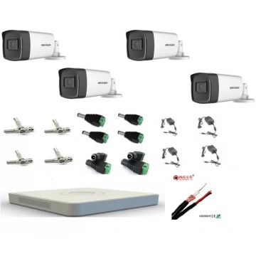 Kit complet 4 camere supraveghere exterior full hd Hikvision 1080P 80 m IR