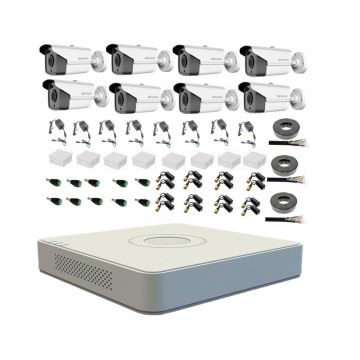 Kit complet sistem supraveghere exterior profesional HIKVISION cu 8 camere 5MP TURBO HD, IR 40m