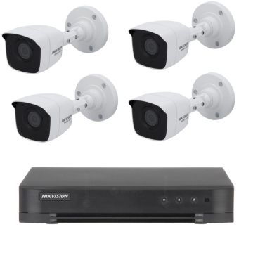 Kit de supraveghere Hikvision cu 4 camere, 5 Megapixeli, Infrarosu 20m, Lentila 2.8mm, DVR cu 4 canale