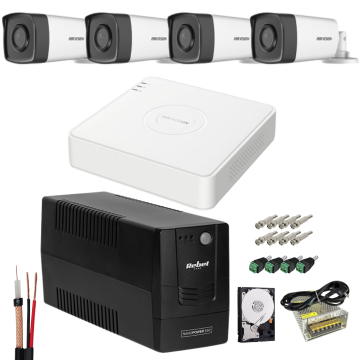 Kit sistem profesional 4 camere supraveghere FULL HD 40 m IR HIKVISION complet, lentila 2.8mm+ accesorii +hard 1TB+UPS