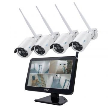 Kit Supraveghere Video PNI House WiFi650, 4 camere Full HD Wi-Fi P2P + monitor LCD 12inch