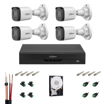 Sistem 4 camere de supraveghere exterior DAHUA 2MP, DVR Pentabrid, accesorii, HDD