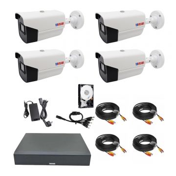 Sistem complet 4 camere supraveghere exterior FULL HD IR 40m oem Hikvision, DVR 4 canale, accesorii si HDD