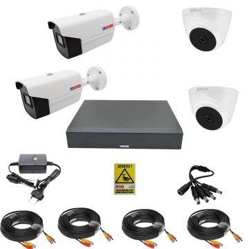 Sistem complet 4 camere supraveghere FULL HD exterior si interior 40m si 20 IR 1080P, DvR 4 canale, accesorii