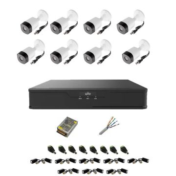 Sistem complet 8 camere supraveghere exterior FULL HD 20 m IR, DVR 8 canale, accesorii