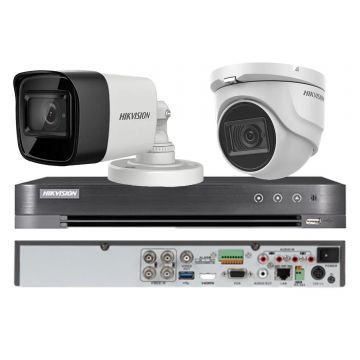 Sistem de supraveghere mixt HIKVISION 2 camere, 1 dome si 1 bullet 4 in 1, 8MP, lentila 2.8mm, IR 30m, DVR 4 canale 4K 8MP