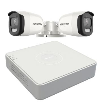 Sistem de supraveghere video 2 camere Hikvision ColorVU 5MP lumina alba 20m, DVR 4 canale