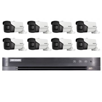 Sistem de supraveghere video Hikvision 8 camere 8MP 4 in 1 IR 80m, DVR 8 canale 4K 8MP
