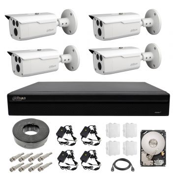 Sistem supraveghere 4 camere exterior 2MP DAHUA 80 m IR cu accesorii si hard 2TB Sistem supraveghere 4 camere exterior 2MP DAHUA 80 m IR cu accesorii si hard 2TB