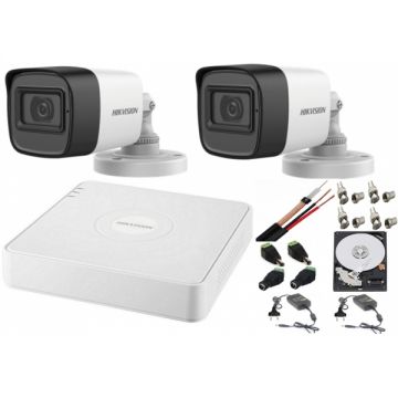 Sistem supraveghere audio-video Hikvision 2 camere Turbo HD 2MP DVR 4 canale, HDD 500GB