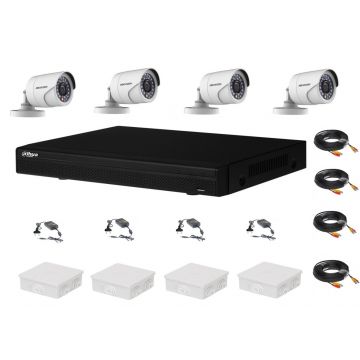 Sistem supraveghere complet 4 camere Hikvision 2MP IR 20m, DVR Dahua Pentabrid FULL HD, accesorii